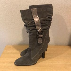 Hot In Hollywood Black Suede Metallic Strap Slouch Heel Boots 8.5 NEW